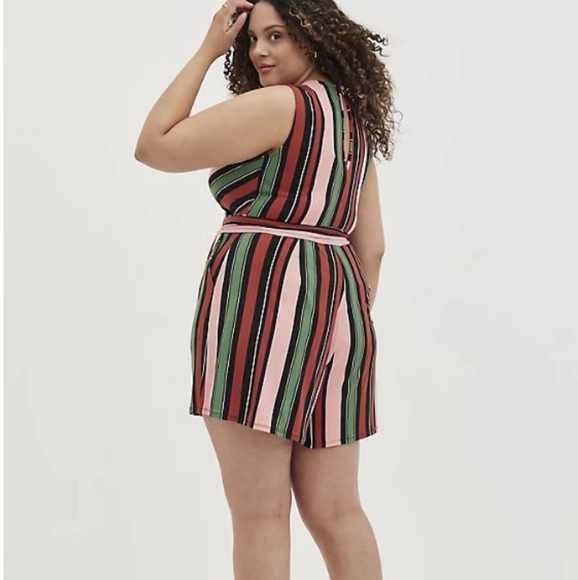 Torrid Pink Stripe Surplice Studio Knit Romper - Picture 5 of 8